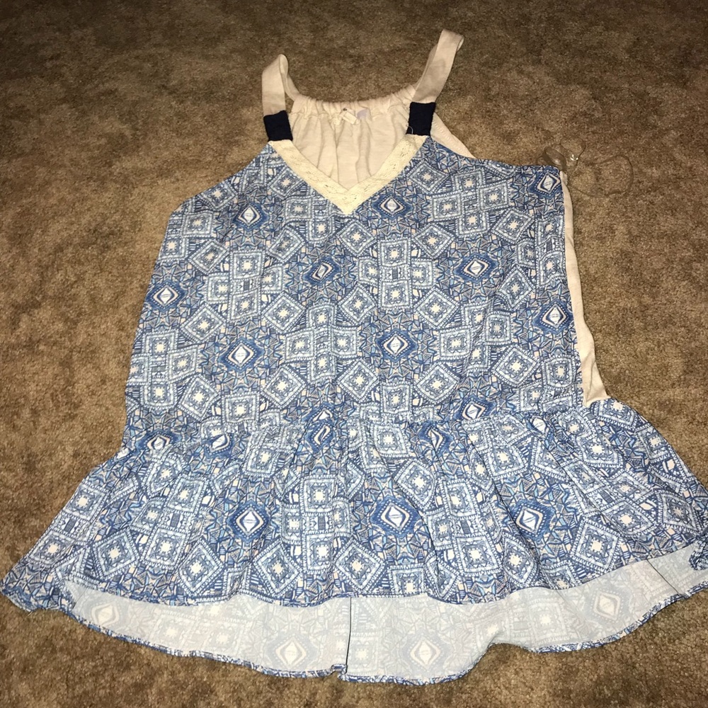 Cream & blue dressy tank top